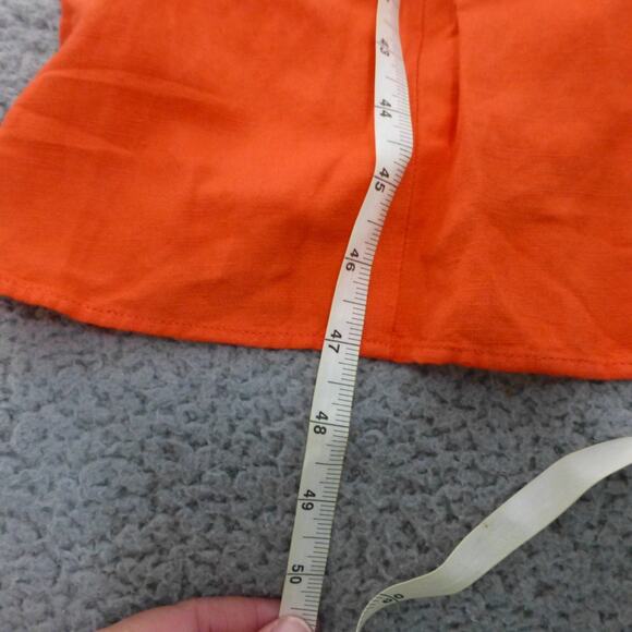 Loft Dress Womens 10 Orange Smocked Puff Sleeves Linen Blend Slit Long - Picture 5 of 10
